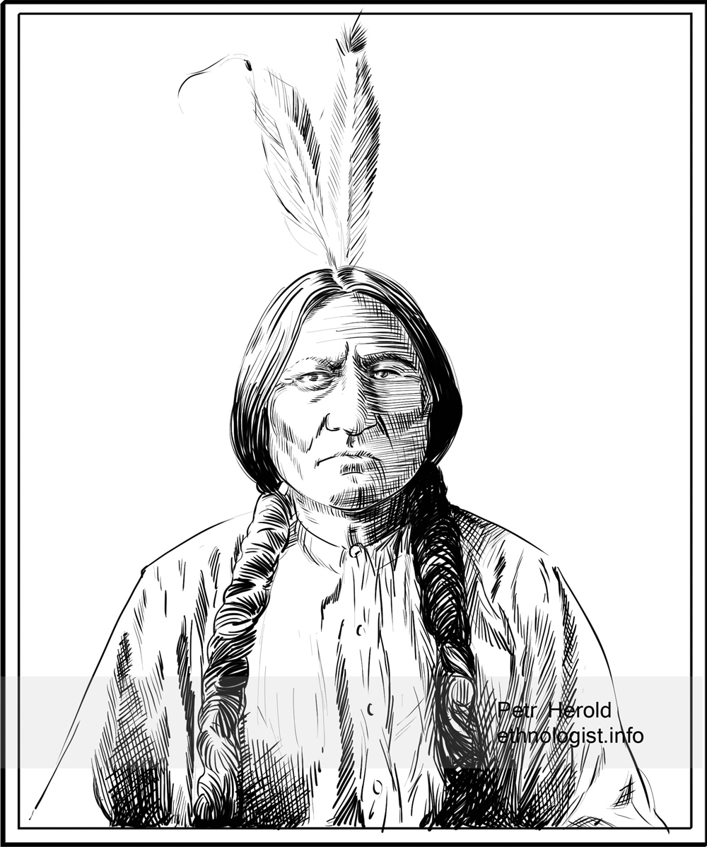 Siouxský náčelník Sedící býk (Sitting Bull). Kresba: Petr Herold