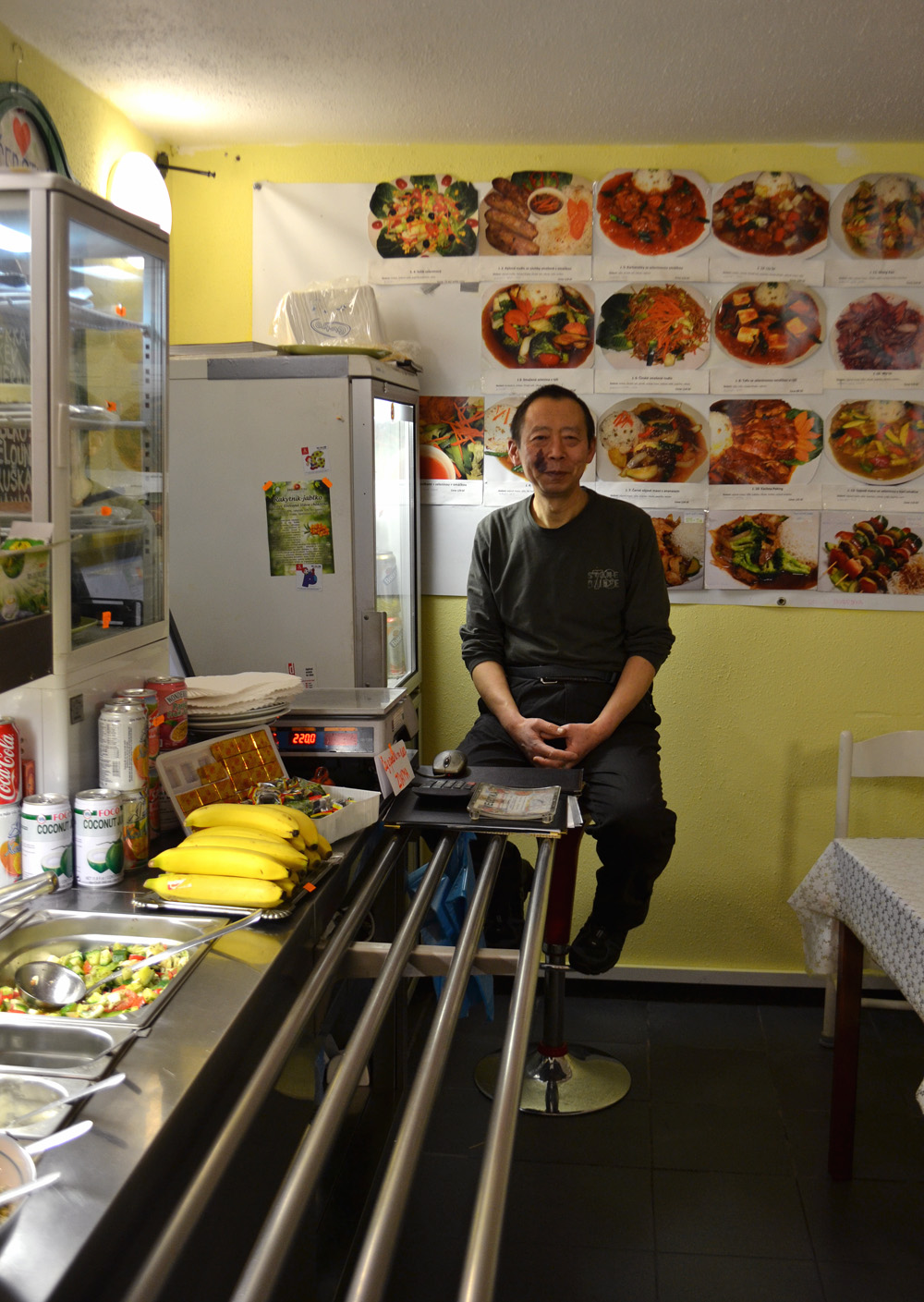 Jian Guo Chen in his vegan restaurant Vegetka. Photo: Barbora Sajmovicova, 2016, Prague.